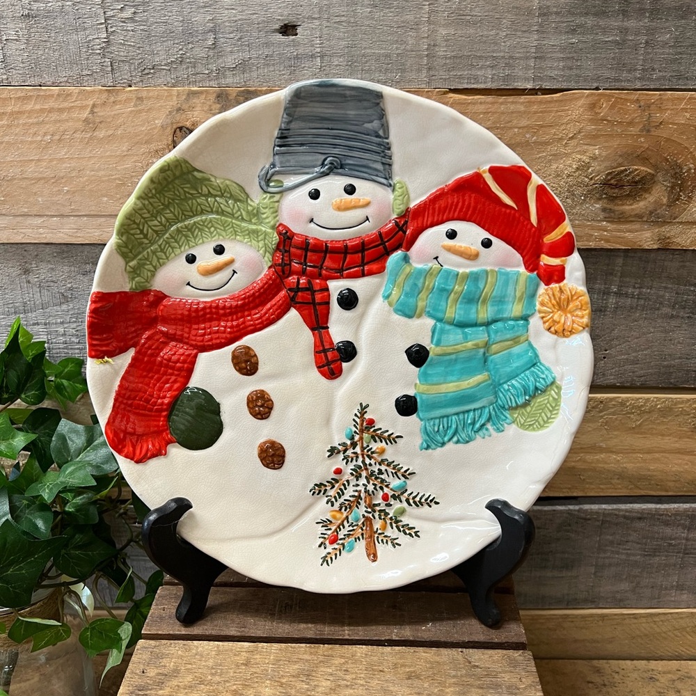 Decorative Hallmark Mitford Holiday Three Snowman Plate